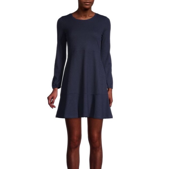 ANTHROPOLOGIE LEA & VIOLA Navy Tiered Long Sleeve Rib-Knit Dress Size Large - Picture 15 of 15